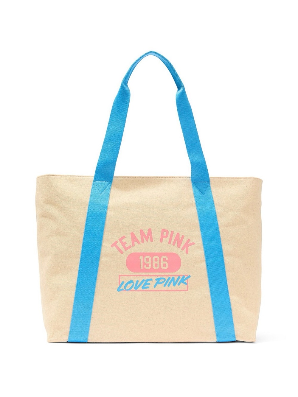 PINK beige and baby blue canvas tote